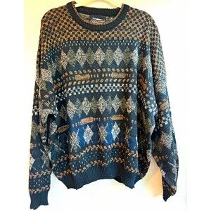 Expressions Men’s 2XL Black/Brown Acrylic Knit Geometric Crewneck Pullover